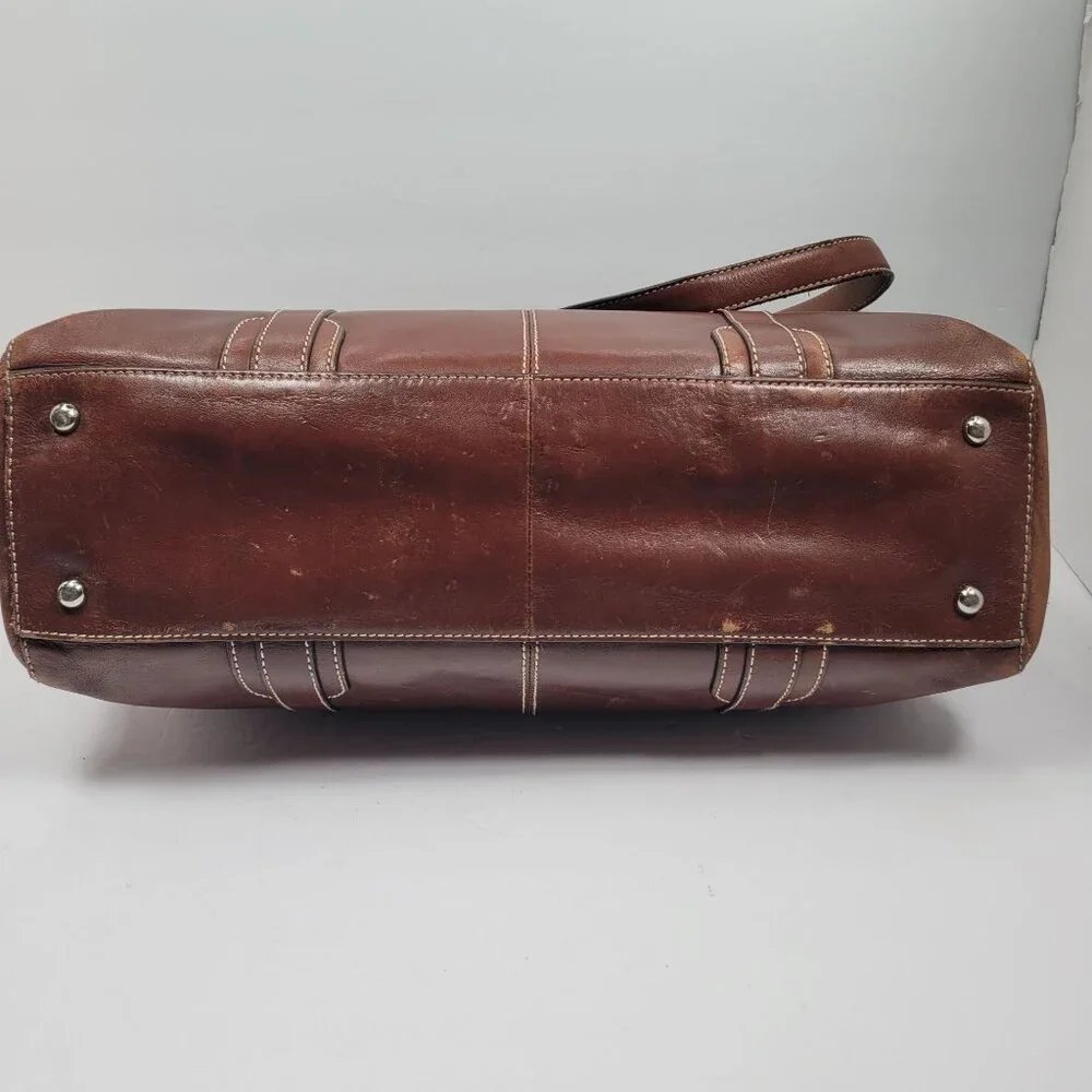 VTG Fossil Executive Women's Brown Leather Tote Shoulder Bag - Picture 6 of 12